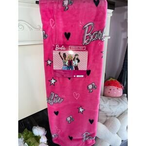 BARBIE Hot Pink Silhouette Hearts Stars Throw Blanket Oversized 50x70 NWT